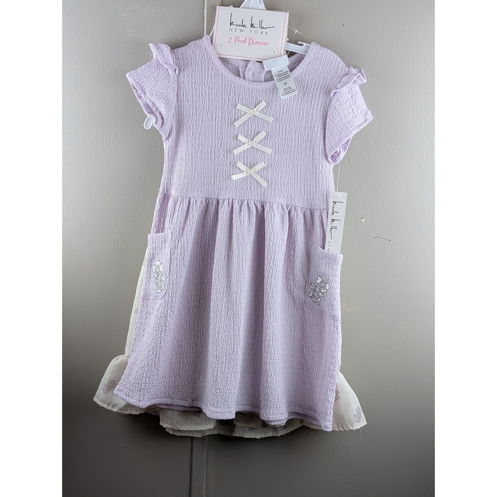 Nicole Miller New York 2 Pack Toddler Dresses Lavender Purple Cream Floral 4T
